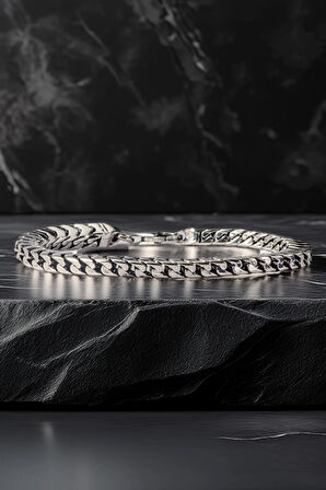 Erkek Gümüş Bileklik - Kalın Yassı Snake Parlak Model Erkek Künye