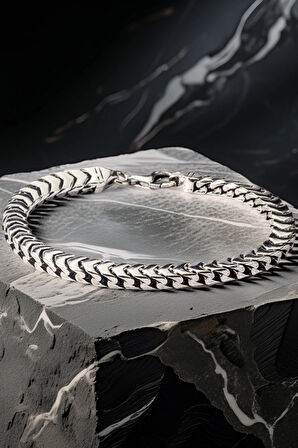 Erkek Gümüş Bileklik - Kalın Yassı Snake Parlak Model Erkek Künye