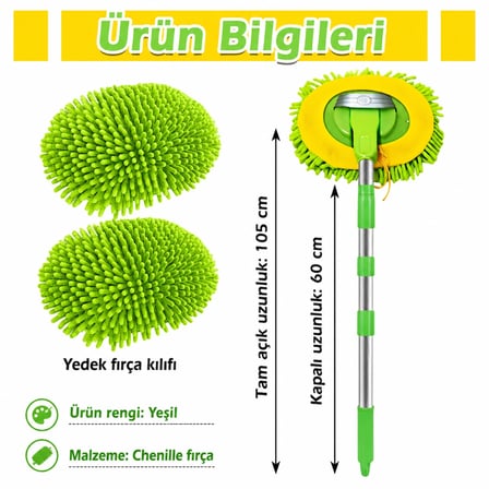 Mikrofiber Araba Yıkama Fırçası, Çiziksiz Temizleme, Uzun Saplı Temizlik, Araba Karavan, Kamyon, SUV RV Ev için