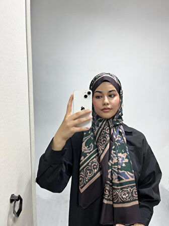 Aminenesil Etnik Desen Zümrüt Renk Soft Pamuk Şal