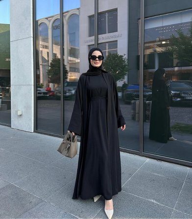 3 Parça Pamuk Krep Abaya Takım