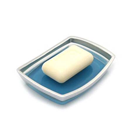 SABUNLUK GRİ MAVİ POLİRESİN 14X10X2CM BANYO SETİ  