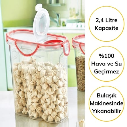 Roichil® Kilitli Kapaklı Contalı Hava,Su Sıvı Geçirmez 2,4 Litre Erzak Saklama Kabı-SA590