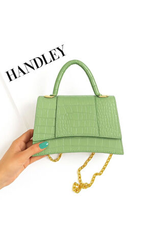 Timsah Deri Baskılı El ve Omuz Çantası – Gold Zincir Askılı Lüks Tasarım