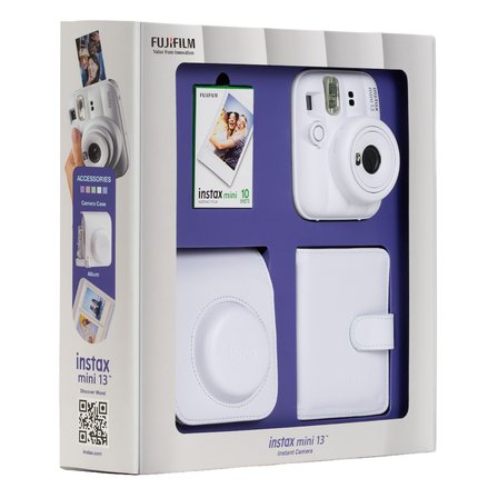 Instax mini 13 Beyaz Fotoğraf Makinesi 10'lu Film Kare Albüm ve Deri Kılıf Bundle Box
