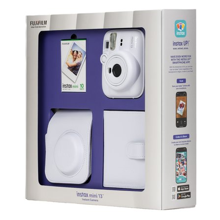 Instax mini 13 Beyaz Fotoğraf Makinesi 10'lu Film Kare Albüm ve Deri Kılıf Bundle Box