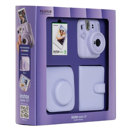 Instax mini 13 Lila Fotoğraf Makinesi 10'lu Film Kare Albüm ve Deri Kılıf Bundle Box