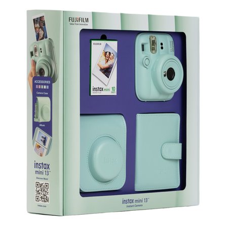 Instax mini 13 Yeşil Fotoğraf Makinesi 10'lu Film Kare Albüm ve Deri Kılıf Bundle Box