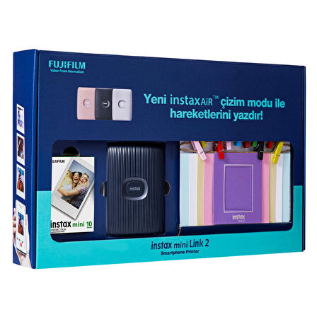 Instax Mini Link 2 Uzay Mavisi Akıllı Telefon Yazıcısı Bundle Box