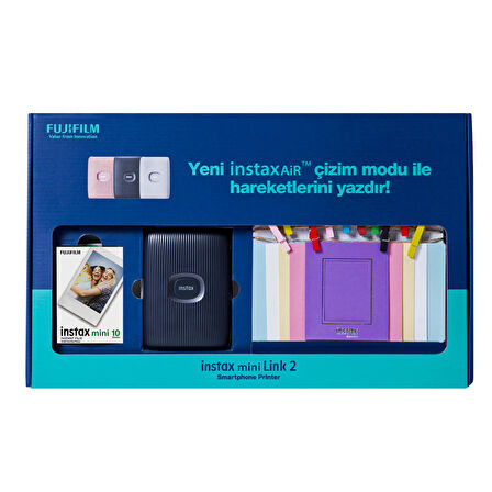 Instax Mini Link 2 Uzay Mavisi Akıllı Telefon Yazıcısı Bundle Box