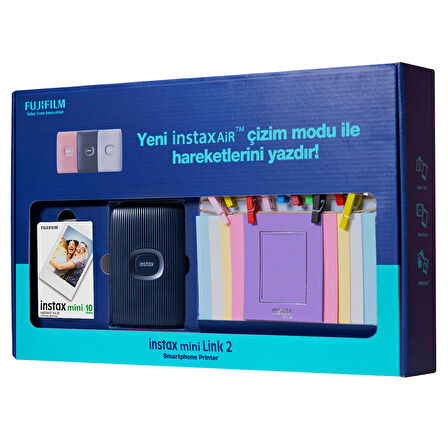 Instax Mini Link 2 Uzay Mavisi Akıllı Telefon Yazıcısı Bundle Box