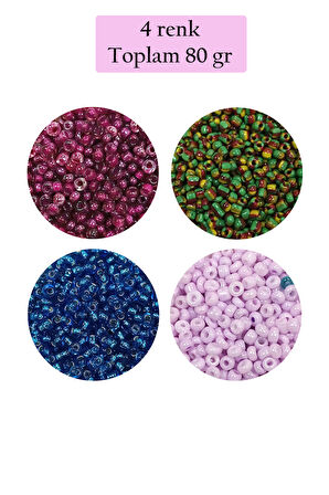 Dökme Cam Kum Boncuk (11/0) 2 mm - 4 Renk - Toplam 80 Gram -  BNC400
