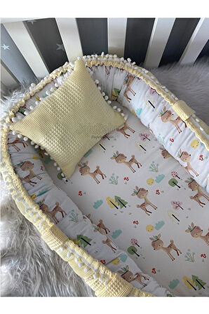 Babynest Sarı Waffle Pike Kumaş Ceylan Tasarım Ponponlu Lüx Jaju-babynest