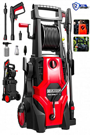 Graizer Alman 180 Bar Daflong Series Musluk Ve Kovadan Çekme Yüksek Basınçlı Bahçe Oto Yıkama Makinesi Kırmızı