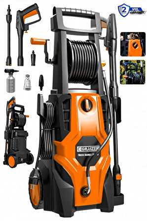 Graizer Alman 180 Bar Daflong Series Musluk Ve Kovadan Çekme Yüksek Basınçlı Bahçe Oto Yıkama Makinesi Turuncu