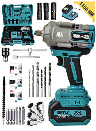 21V Çift Akülü Şarjlı Matkap 1100 Nm Torklu Somun Sıkma Sökme