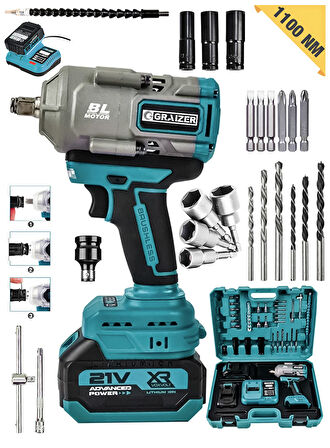 21V Çift Akülü Şarjlı Matkap 1100 Nm Torklu Somun Sıkma Sökme