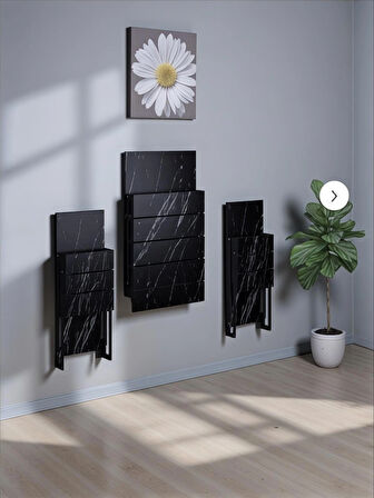 Firuze Duvara Monte Katlanabilir 2 Tabureli Pratik Yemek Masası Balkon Masası