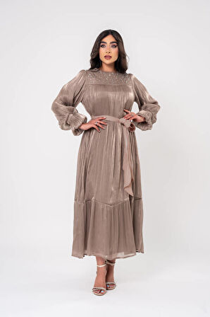 Taş İşlemeli Bel Bağlamalı Abiye Elbise ELB16093