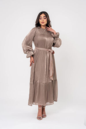 Taş İşlemeli Bel Bağlamalı Abiye Elbise ELB16093