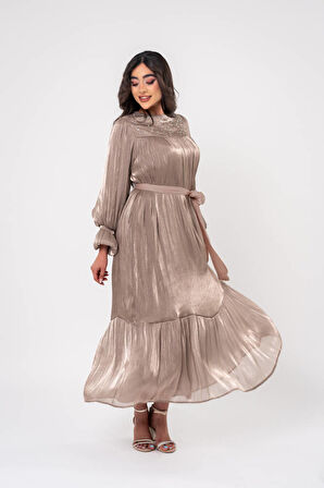 Taş İşlemeli Bel Bağlamalı Abiye Elbise ELB16093