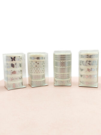 Gümüş Yaldızlı Vintage Washi Tape Bant Yapışkanlı Maskeleme Kağıdı 6 lı - Üçgen Kalp Ok