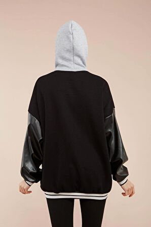 Unisex Siyah Bej Baskılı Kolej Ceket