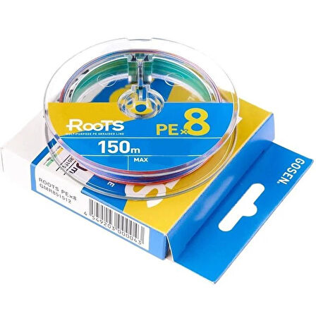 Gosen X8 Roots PE 8 Örgü Spin İp Misina 150mt Multi Color MultiColor-0,187 mm