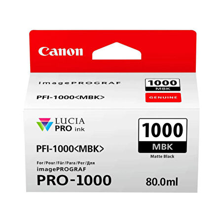 PlotterSarf® Canon PFI-1000 MBK (Matt Black) Mat Siyah A2 Yazıcı Orijinal Mürekkep Kartuş 80 ml. (0545C001)