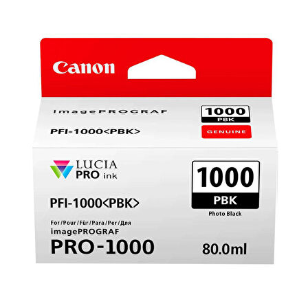 PlotterSarf® Canon PFI-1000 PBK (Photo Black) Fotoğraf Siyah A2 Yazıcı Orijinal Mürekkep Kartuş 80 ml. (0546C001)