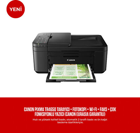 (OUTLET) Canon Pixma TR4650 Tarayıcı + Fotokopi + Wi-Fi + Faks + Çok Fonksiyonlu Yazıcı