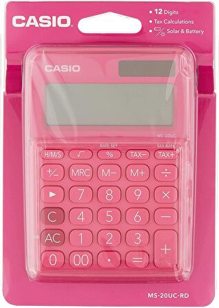 Casio MS-20UC-RD 12 Hane Koyu Pembe Masa Üstü Hesap Makinesi