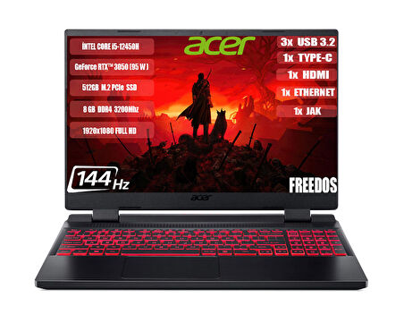 Acer Nitro 5 AN515-58-544K Intel I5-12450H 8GB 512GB SSD RTX3050 15.6" FHD IPS 144hz Freedos Taşınabilir Bilgisayar NH.QFJEY.007