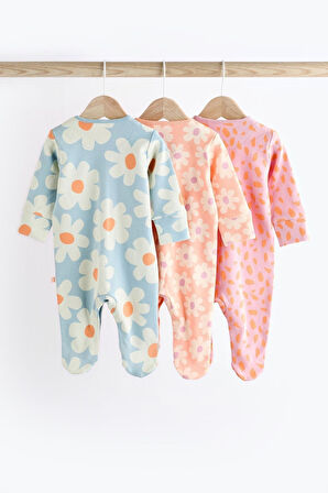 Next Baby % 100 Pamuklu Pembe Papatya Desenli 3’lü Tulum Set