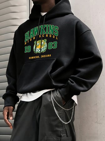 Hawkins Lisesi 1983 Baskılı Erkek Hoody Moda Sıcak Kapüşonlular Polar Hip Hop Spor Giyim Cep