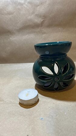 Buhardanlık ebru boyama lotus çiçeği seramik buhurdanlık hand made el işi