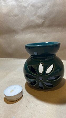 Buhardanlık ebru boyama lotus çiçeği seramik buhurdanlık hand made el işi