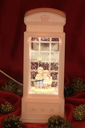 Kar Küresi led Işıklı Telefon Kulubesi Müzikli Ve Püskürtmeli Sevgili