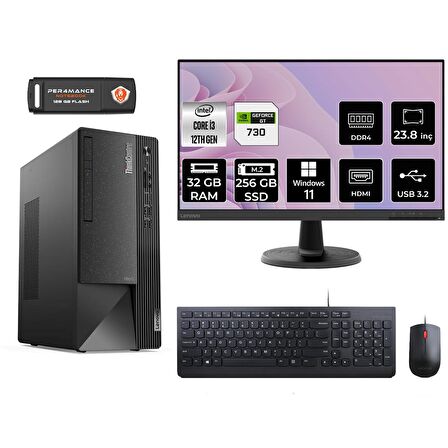 Lenovo ThinkCentre Neo 50T i3 12100 32GB 256GB SSD GT730/4GB W11P 11SC001ATX MASAÜSTÜ PC & 23.8" MONİTÖR