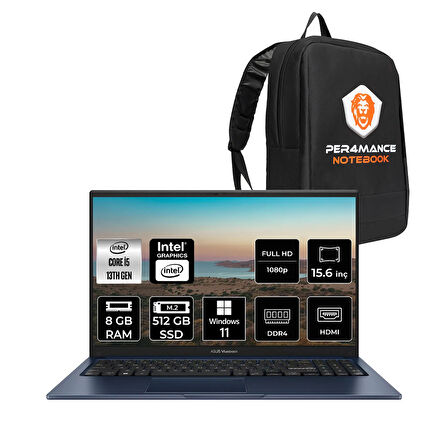 ASUS Vivobook 15 X1504VA i5 1334U 8GB RAM 512GB SSD 15.6'' FHD W11HOME NJ2011 & PER4 ÇANTA