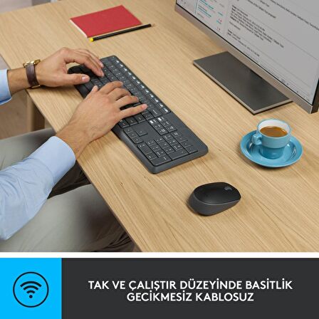 Logitech MK235 USB Kablosuz Türkçe Klavye Mouse Seti - Antrasit Gri