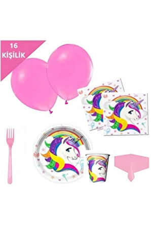 16 kişilik Unicorn Tabak Bardak Doğum Günü Seti 16'lı