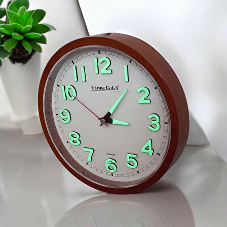 Time Gold Fosforlu Eskitme 22 cm Duvar Saati Karanlıkta Parlayan Fosforlu Küpe Zincirli Kolye Seti