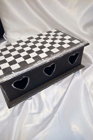 Sevgili Hediye Kutusu Dama Satranç Sevgililer Günü Ahşap El İşi Hand Made Mücevher Kutusu Orta Boy