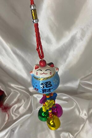 Maneki Neko Feng Shui Bereket Şans Mutluluk Çağıran Şans Kedi Seramik Mavi