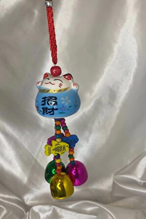 Maneki Neko Feng Shui Bereket Şans Mutluluk Çağıran Şans Kedi Seramik Mavi