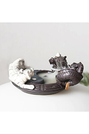 Feng Shui Ejderha Beyaz Kaplan Yin Yang Geri Akış Tütsü