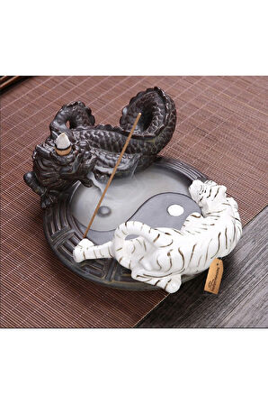 Feng Shui Ejderha Beyaz Kaplan Yin Yang Geri Akış Tütsü