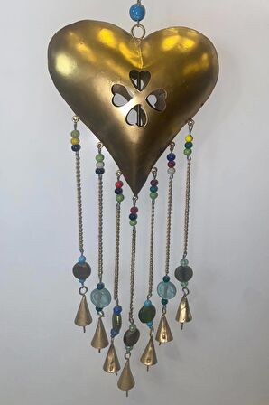 Deprem Zili Çanı Rüzgar Çanı Zili Feng Shui HaYat Ağacı Yaşam Çiçeği Kalp Sembolü Komple Metal Çanlı Bakır Büyük Boy Gold