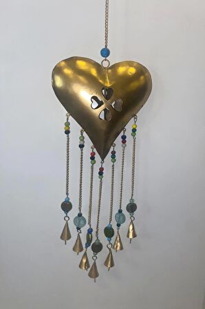 Deprem Zili Çanı Rüzgar Çanı Zili Feng Shui HaYat Ağacı Yaşam Çiçeği Kalp Sembolü Komple Metal Çanlı Bakır Büyük Boy Gold